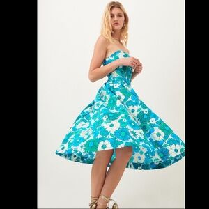Antik Batik Blue Floral Strapless Dress